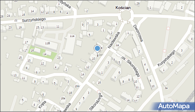 Kościan, Nacławska, 8, mapa Kościan