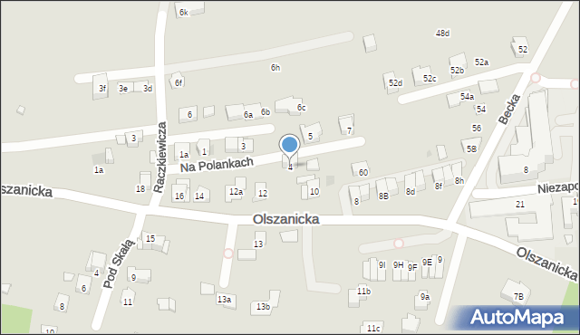 Kraków, Na Polankach, 4, mapa Krakowa