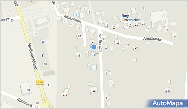 Kraków, Na Borach, 3, mapa Krakowa