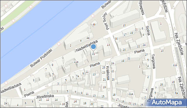 Kraków, Nadwiślańska, 11, mapa Krakowa