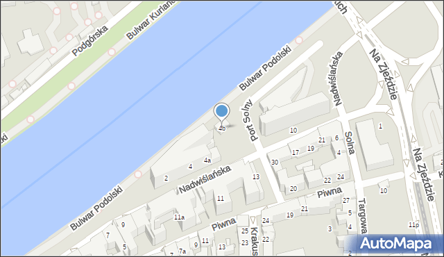 Kraków, Nadwiślańska, 4b, mapa Krakowa