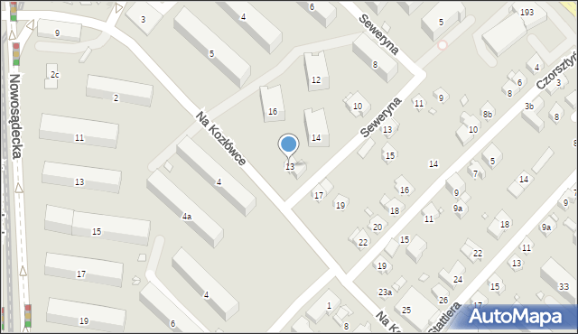 Kraków, Na Kozłówce, 13, mapa Krakowa