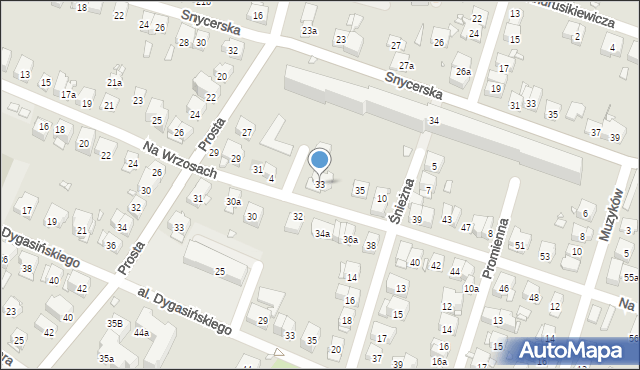 Kraków, Na Wrzosach, 33, mapa Krakowa