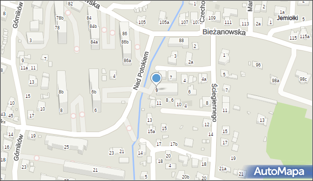 Kraków, Nad Potokiem, 9, mapa Krakowa