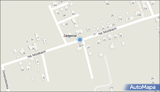 Kraków, Na Mostkach, 14, mapa Krakowa