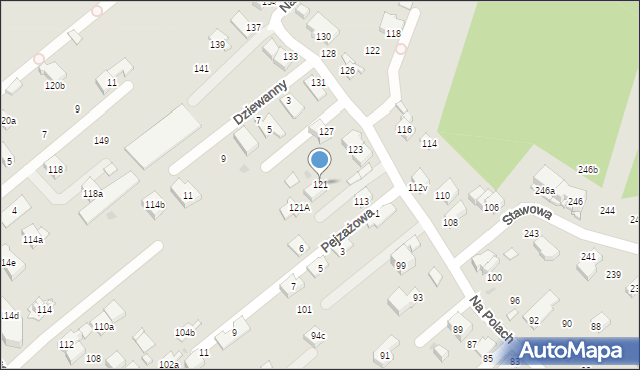 Kraków, Na Polach, 121, mapa Krakowa