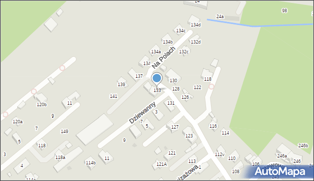 Kraków, Na Polach, 133, mapa Krakowa