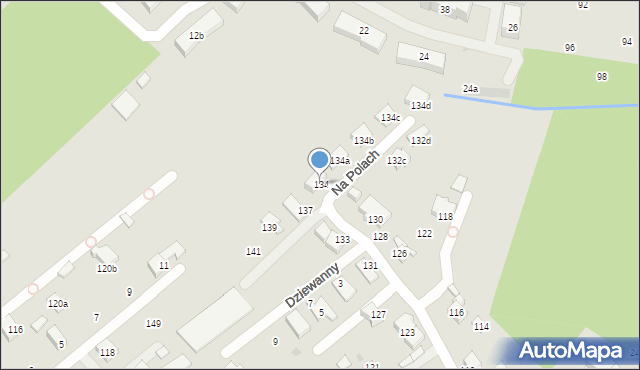 Kraków, Na Polach, 134, mapa Krakowa