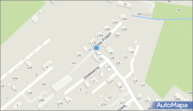 Kraków, Na Polach, 135, mapa Krakowa