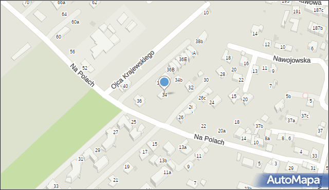 Kraków, Na Polach, 34, mapa Krakowa