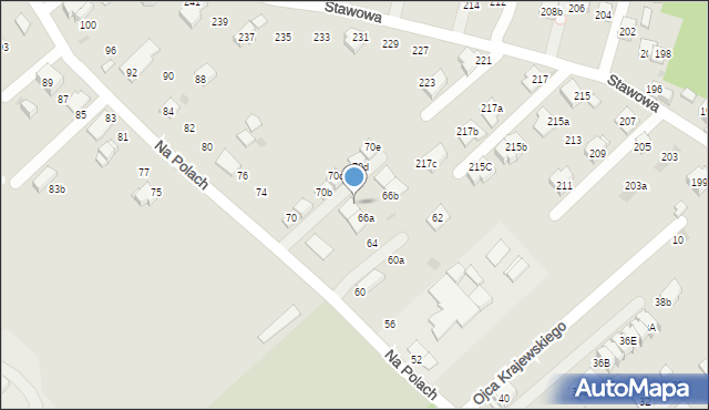 Kraków, Na Polach, 68a, mapa Krakowa
