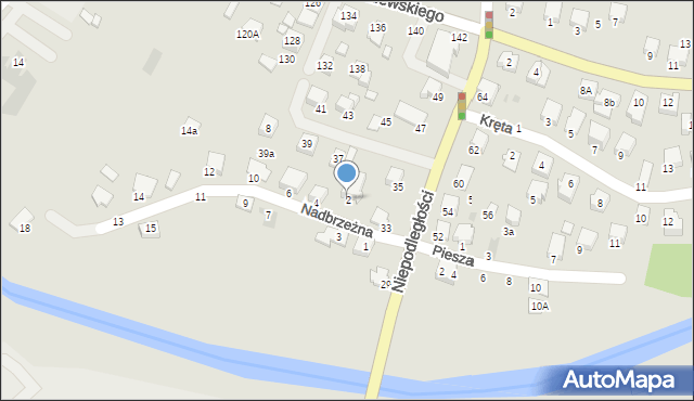 Krosno, Nadbrzeżna, 2, mapa Krosna