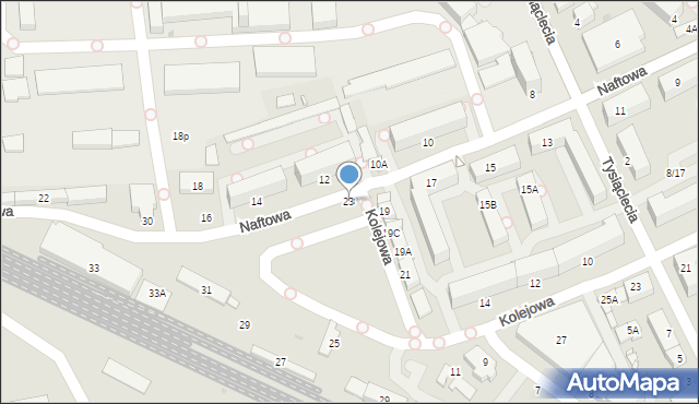 Krosno, Naftowa, 23, mapa Krosna