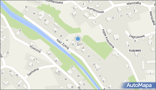 Łodygowice, Nad Żylicą, 20, mapa Łodygowice