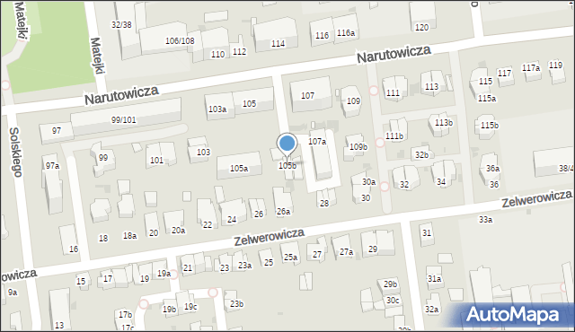 Łódź, Narutowicza Gabriela, prezydenta, 105b, mapa Łodzi