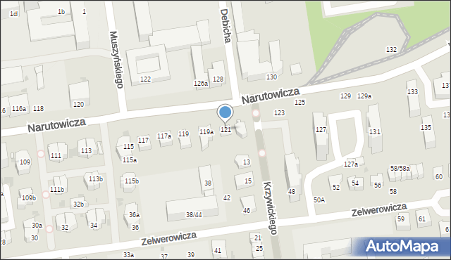 Łódź, Narutowicza Gabriela, prezydenta, 121, mapa Łodzi