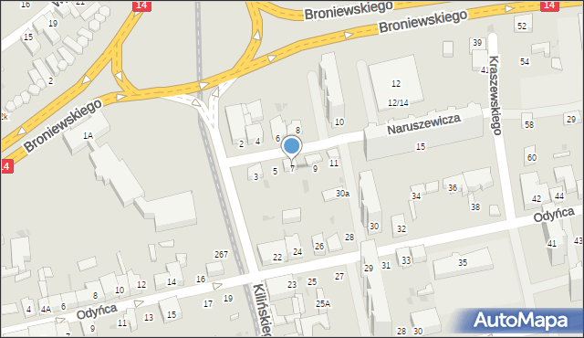 Łódź, Naruszewicza Adama, 7, mapa Łodzi