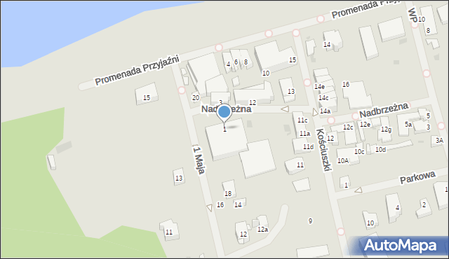 Mielno, Nadbrzeżna, 1, mapa Mielno