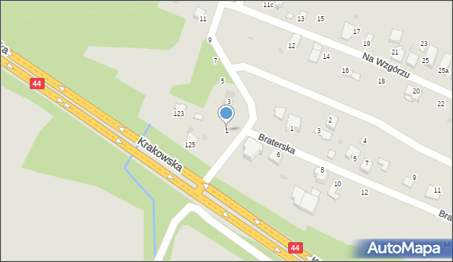 Mikołów, Na Wzgórzu, 1, mapa Mikołów