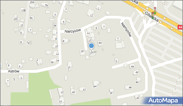 Mikołów, Narcyzów, 17, mapa Mikołów