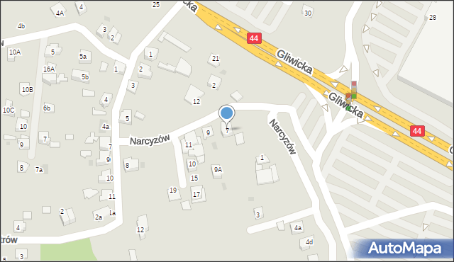 Mikołów, Narcyzów, 7, mapa Mikołów