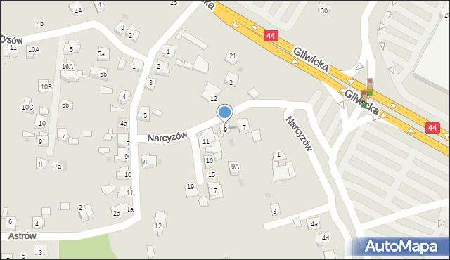 Mikołów, Narcyzów, 9, mapa Mikołów
