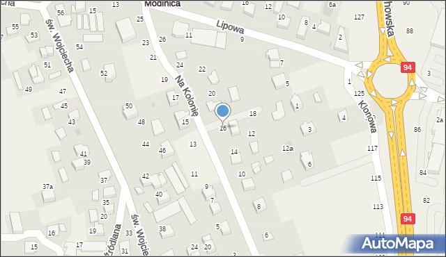 Modlnica, Na Kolonię, 16, mapa Modlnica