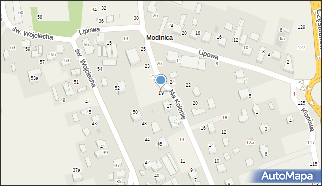 Modlnica, Na Kolonię, 19, mapa Modlnica