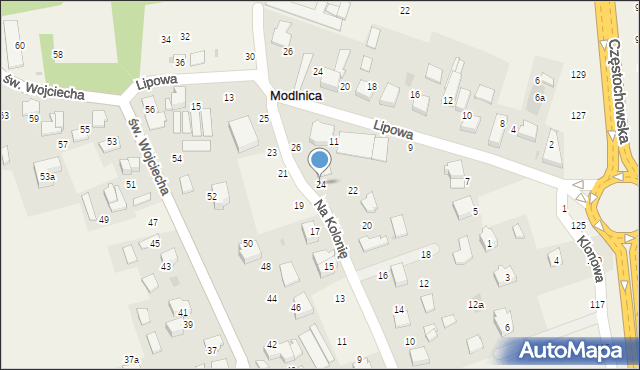 Modlnica, Na Kolonię, 24, mapa Modlnica