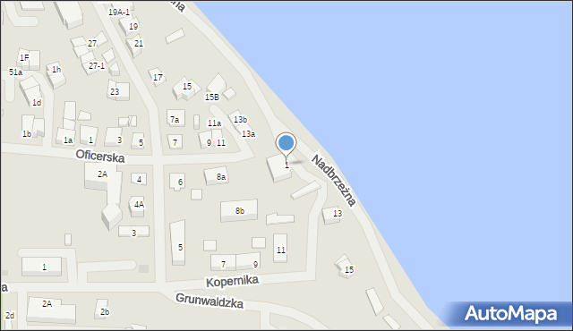 Mrągowo, Nadbrzeżna, 1, mapa Mrągowo