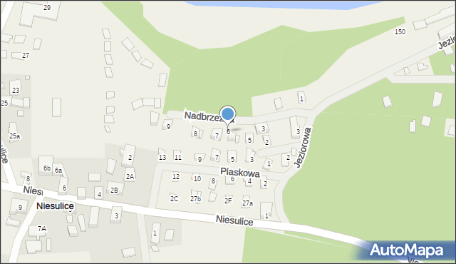 Niesulice, Nadbrzeżna, 6, mapa Niesulice