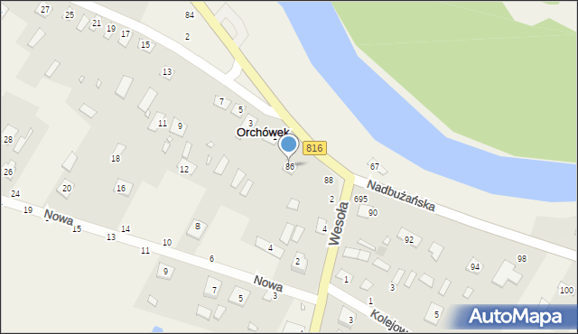 Orchówek, Nadbużańska, 86, mapa Orchówek