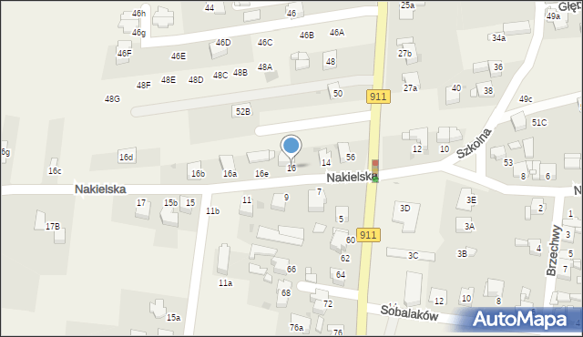 Orzech, Nakielska, 16, mapa Orzech