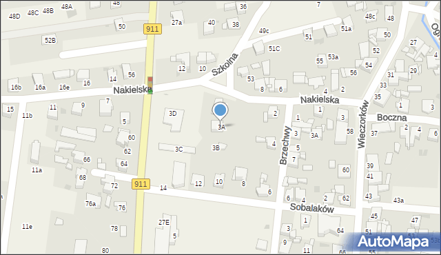 Orzech, Nakielska, 3A, mapa Orzech