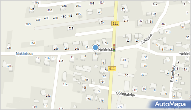 Orzech, Nakielska, 7, mapa Orzech