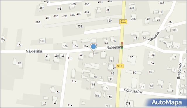 Orzech, Nakielska, 9, mapa Orzech