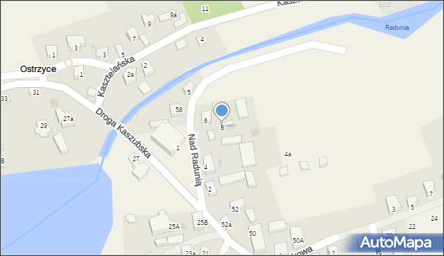 Ostrzyce, Nad Radunią, 8, mapa Ostrzyce