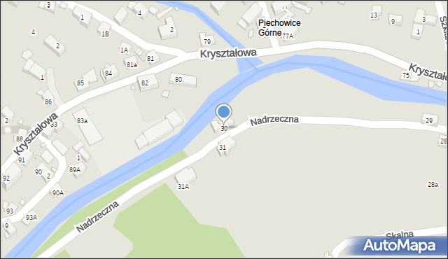 Piechowice, Nadrzeczna, 30, mapa Piechowice