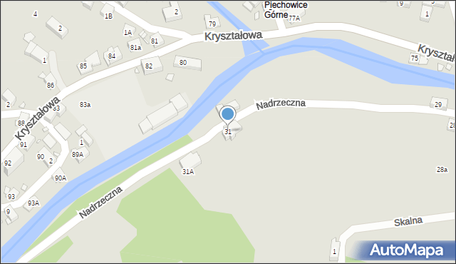 Piechowice, Nadrzeczna, 31, mapa Piechowice