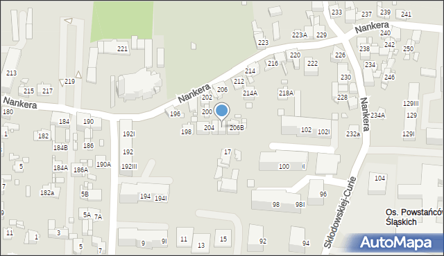 Piekary Śląskie, Nankera, bp., 206A, mapa Piekary Śląskie