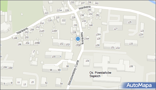 Piekary Śląskie, Nankera, bp., 232a, mapa Piekary Śląskie