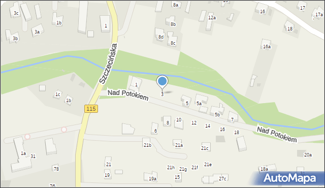 Pilchowo, Nad Potokiem, 3, mapa Pilchowo