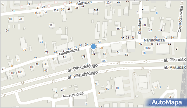 Piotrków Trybunalski, Narutowicza Gabriela, 74, mapa Piotrków Trybunalski