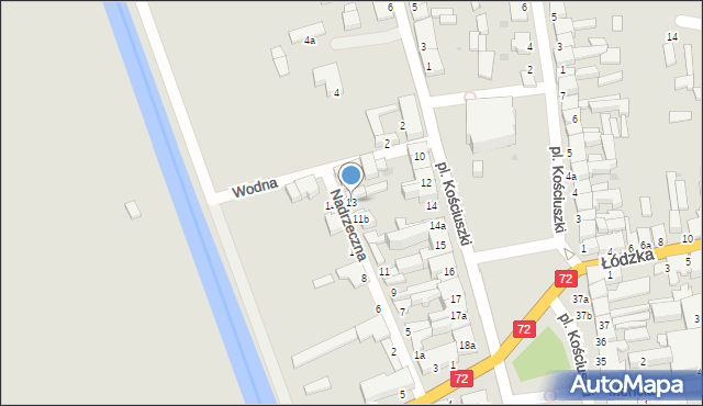 Poddębice, Nadrzeczna, 13, mapa Poddębice