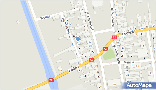 Poddębice, Nadrzeczna, 7, mapa Poddębice