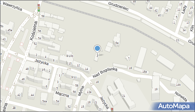 Poznań, Nad Bogdanką, 2, mapa Poznania