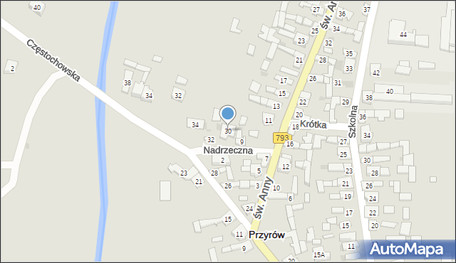 Przyrów, Nadrzeczna, 30, mapa Przyrów