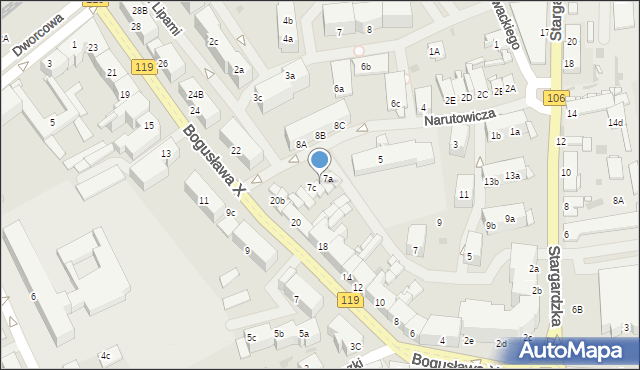 Pyrzyce, Narutowicza Gabriela, 7b, mapa Pyrzyce