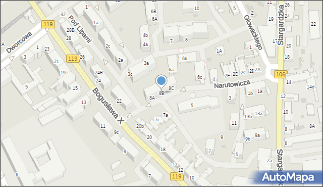 Pyrzyce, Narutowicza Gabriela, 8B, mapa Pyrzyce