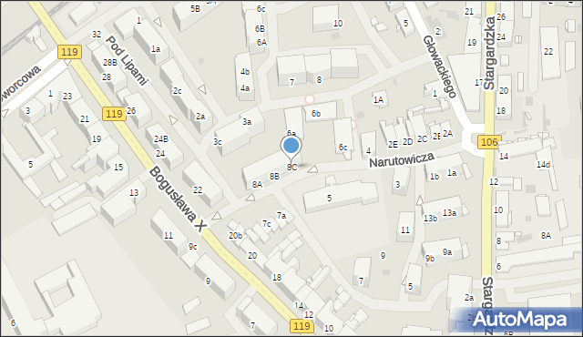 Pyrzyce, Narutowicza Gabriela, 8C, mapa Pyrzyce